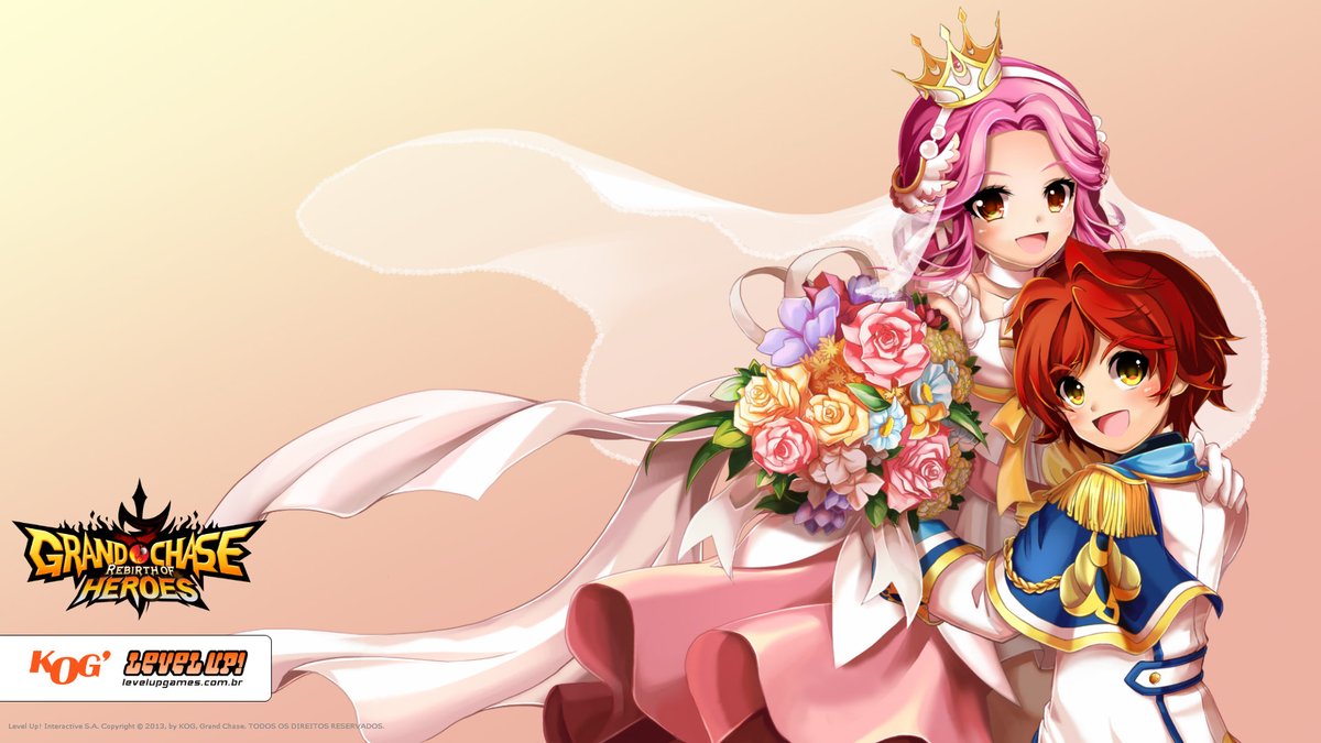 grandchaseacerv's tweet photo. Papel de parede do Jin e Amy, ilustração promocional do visual 'Casamento' — Grand Chase (2013) https://t.co/PoXfDivSHF