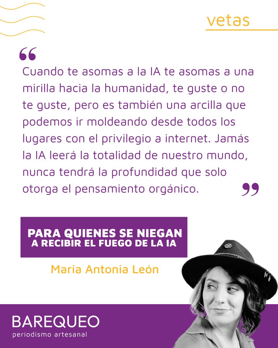 Barequeo's tweet photo. #Vetas https://t.co/eVptTjmtPx "Hay quienes sucumben a lecturas trágicas sobre el uso de la IA. Por ejemplo, están indignados con los costos que tiene esta tecnología, pero no observan que todo lo que hacemos, incluyendo ingresar a la web, consume recursos": María Antonia León. https://t.co/25bIQVp28h