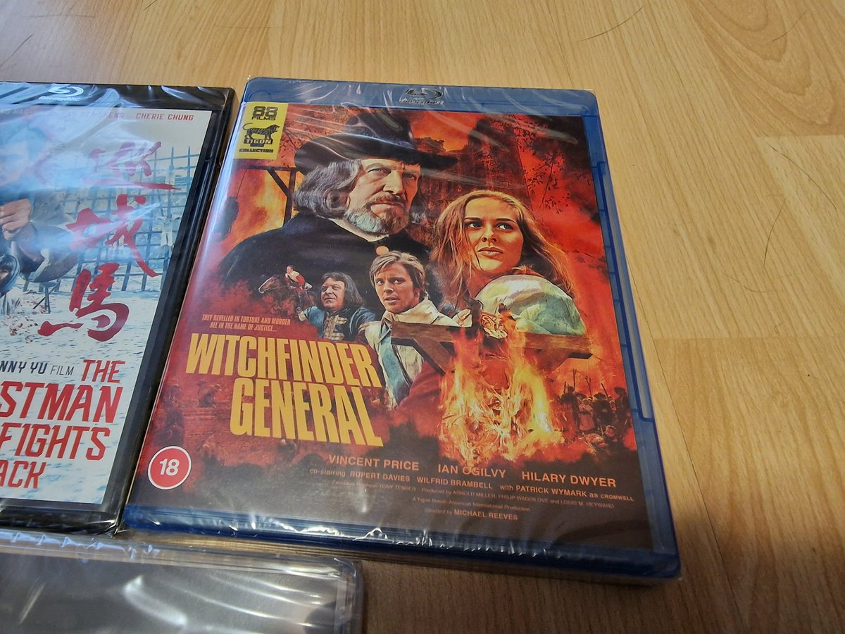 UselessBeyond's tweet photo. More movies for collection this time from 88 Films. 
2 starring Chow Yun-Fat, The Seventh Curse and The Postman Fights Back. 
Zebraman 1 and 2 which are ditected by Takashi Miike and Witchfinder General starring Vincent Price. Never seen any of these so looking forward! https://t.co/D0iWfUDWOJ