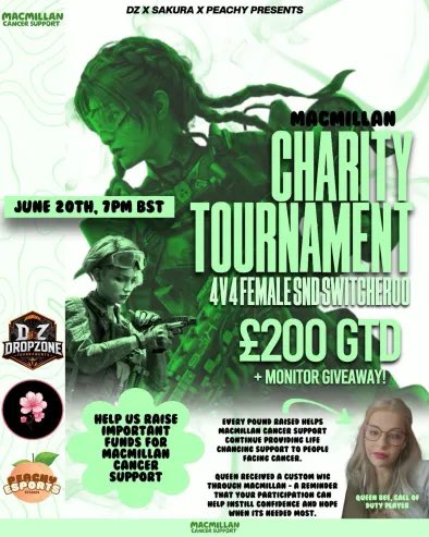 xlauraa10's tweet photo. Hosting a charity tournament in aid of Macmillan Cancer Support and my best friend @Kmcgrogan46 

If anyone would like to donate to the pot or anything for a giveaway please drop me a message ♥️ 

Join server for more details 

https://t.co/SvqsheraZV https://t.co/GhWqSzOqG4