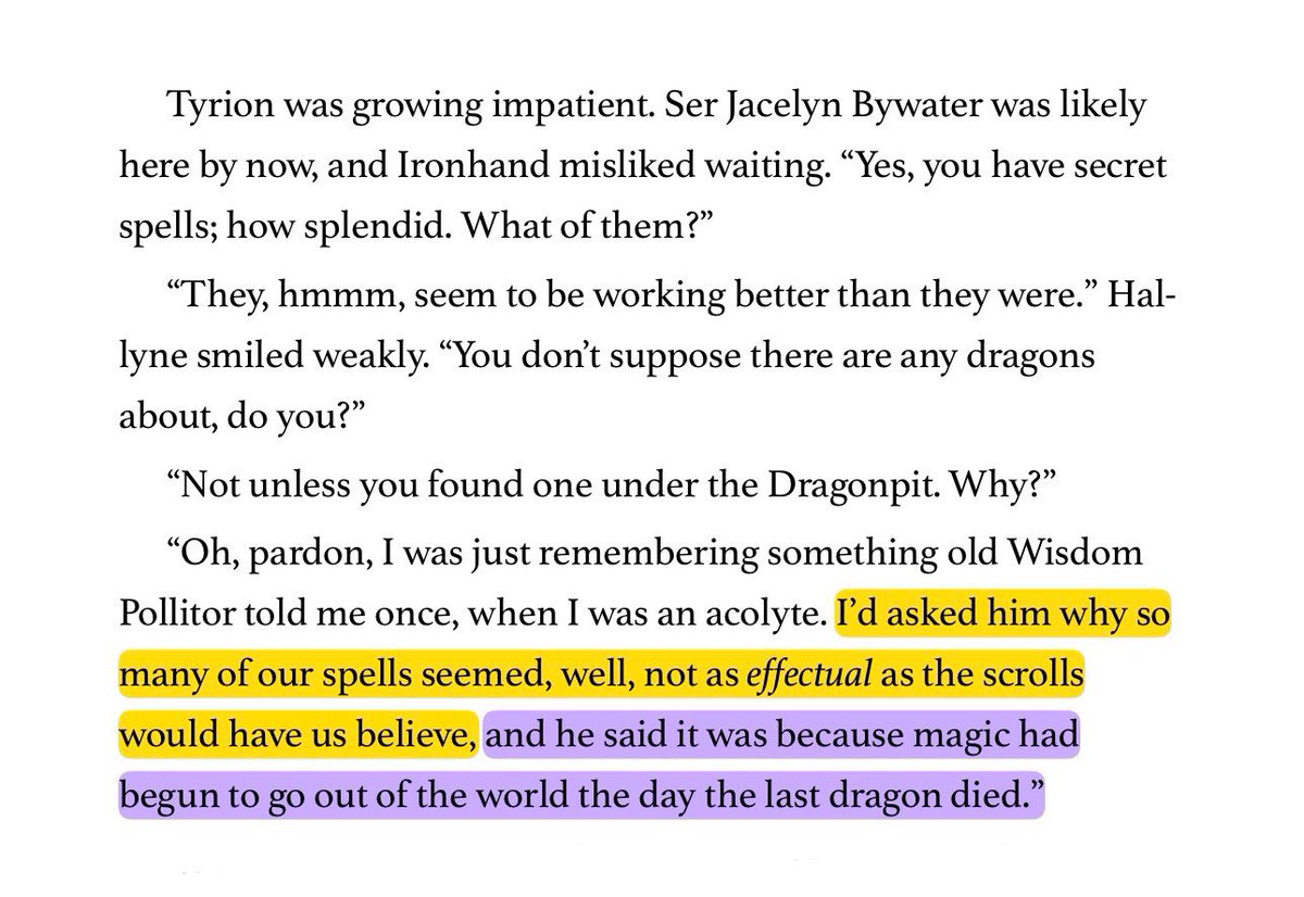 Rhllorism's tweet photo. Agot: fire (dany &amp; dragons) is needed to keep the others / acok: dragons are needed to keep the magic &amp; balance / asos: dragons are used to free slaves and burn slavers / adwd: dragons are lightbringer (which is needed for the long night) https://t.co/GaQFwmDUch