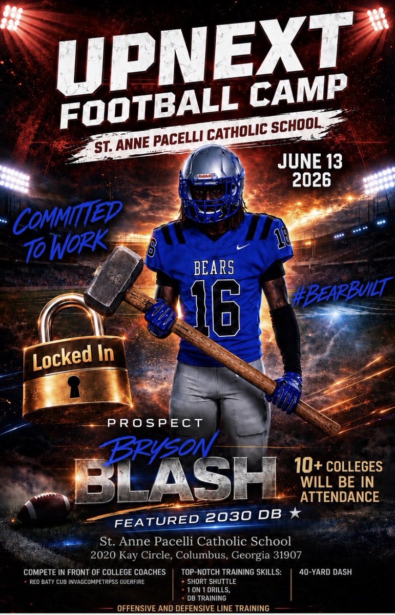 BrysonBlash's tweet photo. I will be learning, training, and competing at @UPNEXTCAMPS @BigFaceSportss this Saturday in Columbus! @RecruitGeorgia @RDB_Media @SoutheastElite_ @Ga_Gridiron @GAPrepVarsity @PrepRedzoneGA @PhillipHale_ @ZebulonScott2 @StevenCarterNLP @BurkeFootball https://t.co/z951Xad1F4