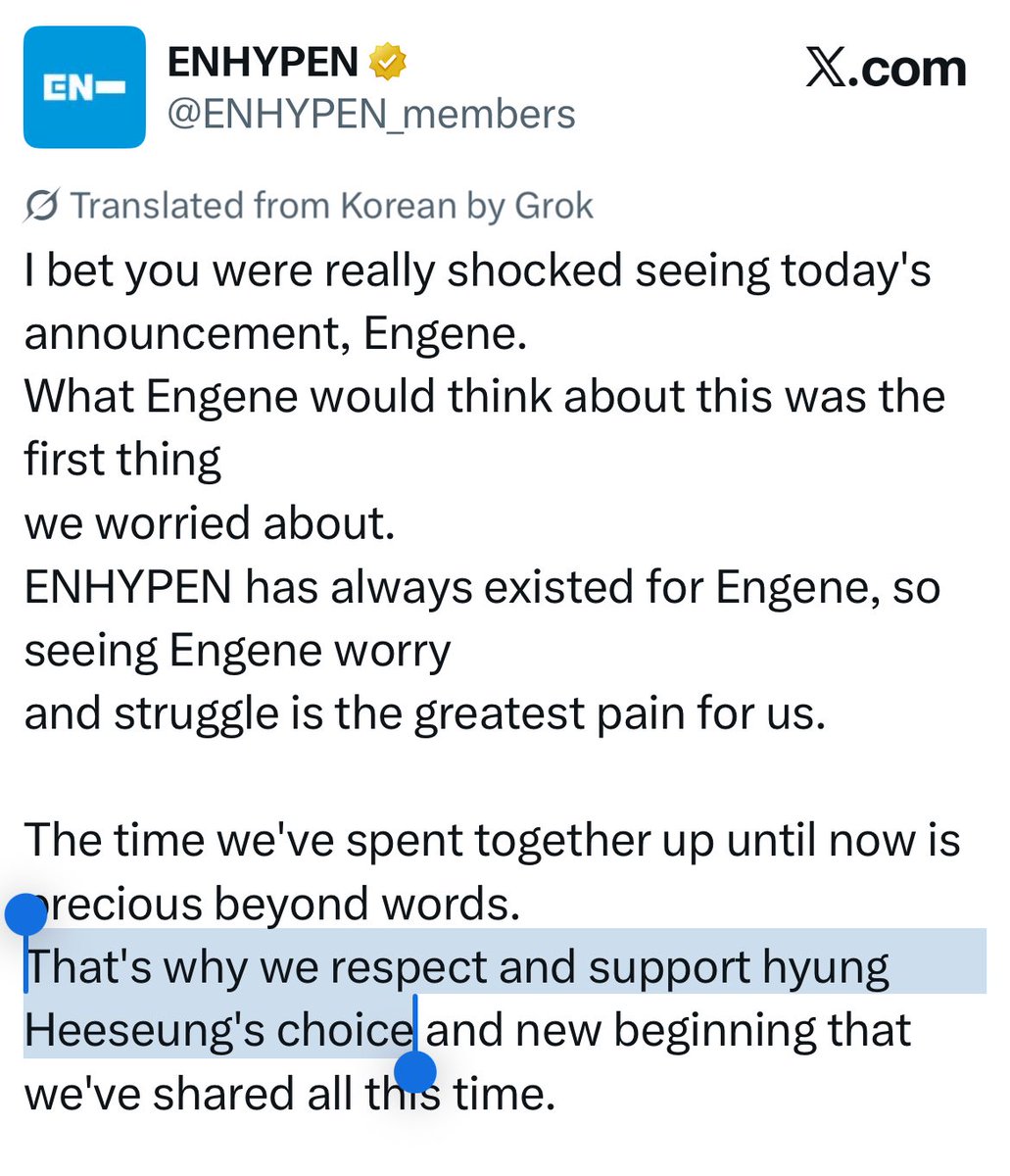 moonbeamriki's tweet photo. The ones who were truly honest from the beginning was Enhypen. They said point blank from their letter that it was “Heeseung’s choice” and they were respecting it

But ot7s chose to ignore their words, said it was ai, said they were faking sincerity, and didn’t trust them at all. https://t.co/mK63nzKbjH