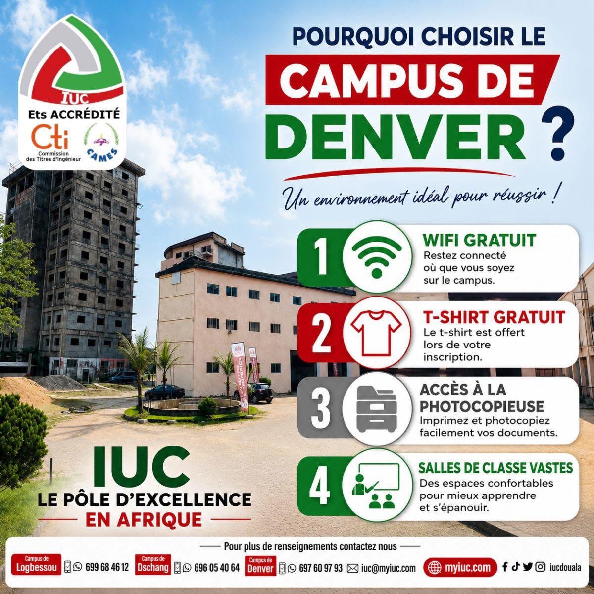 iucdouala's tweet photo. MardiConseils|Astuces 😎

🎓 Pourquoi choisir le Campus de Denver de l'IUC ?
La réponse est simple : nous combinons excellence académique et confort étudiant !

#iucdenver #mardiconseils #poledexcellence https://t.co/ZOK3VLXvF7