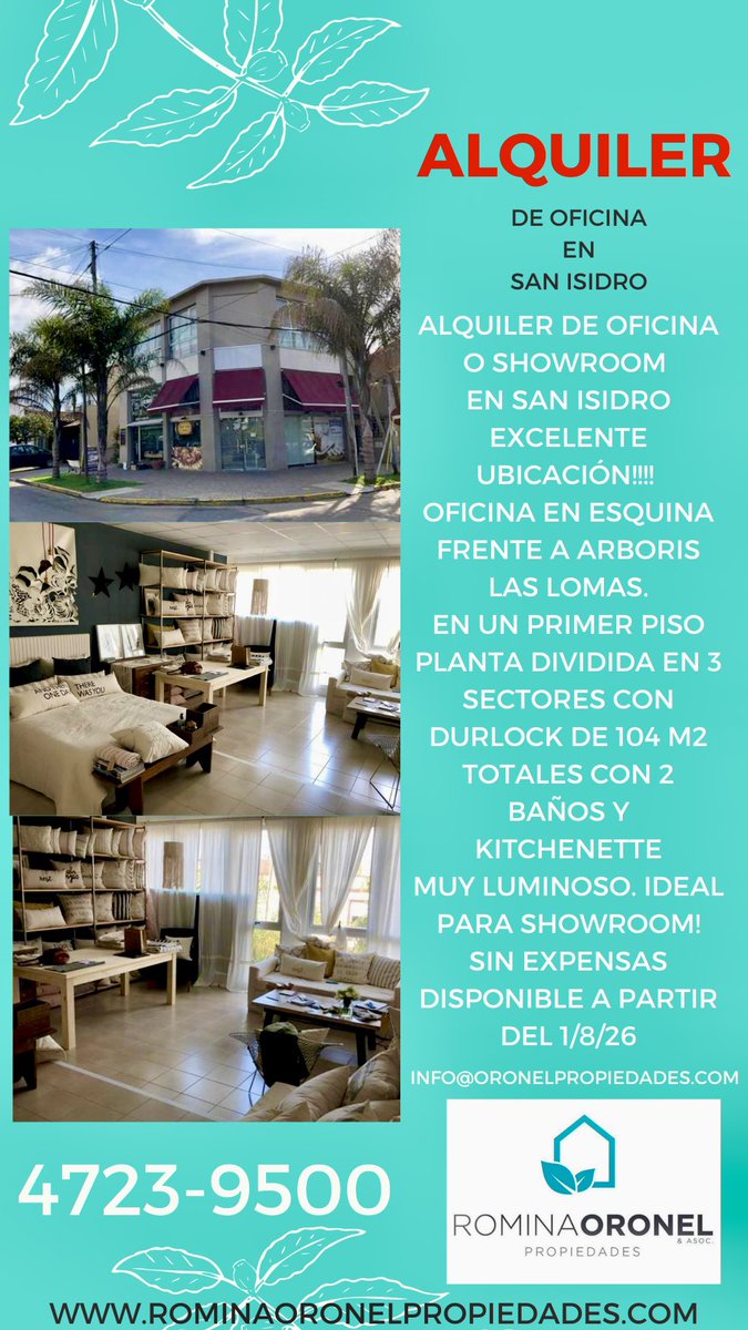 oronelprop's tweet photo. ALQUILER DE OFICINA O SHOWROOM EN SAN ISIDRO EXCELENTE UBICACIÓN!!!! OFICINA EN ESQUINA FRENTE A ARBORIS LAS LOMAS. EN UN PRIMER PISO PLANTA DIVIDIDA EN 3 SECTORES CON DURLOCK DE 104 M2 TOTALES CON 2 BAñOS Y KITCHENETTE
SIN EXPENSAS
DISPONIBLE A PARTIR DEL 1/8/26 https://t.co/XUcMgBybiA