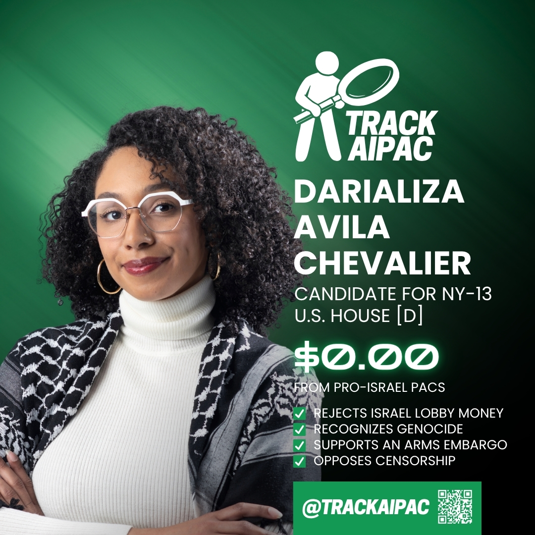 TrackAIPAC's tweet photo. Vote @DarializaforNY in #NY13! https://t.co/ce522QAx9j