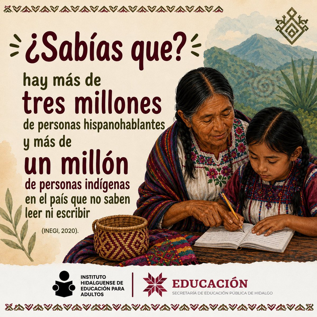 iheaoficial's tweet photo. En Hidalgo, la educación es una herramienta que fortalece nuestras comunidades y preserva nuestra riqueza cultural.
Desde el #IHEA trabajamos para acercar servicios educativos a quienes desean aprender a leer y escribir o concluir su educación básica. https://t.co/By7g1QhZyD