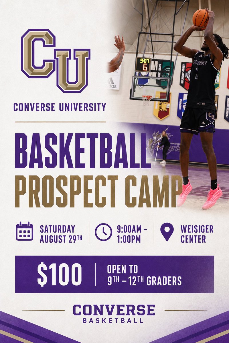 Valkyries_MBB's tweet photo. Converse University Men's Basketball Prospect Camp

Aug. 29 | 9 AM–1 PM 
Weisiger Center

Register here: https://t.co/t0XQT4h2eU https://t.co/Mg6gmo2HbM