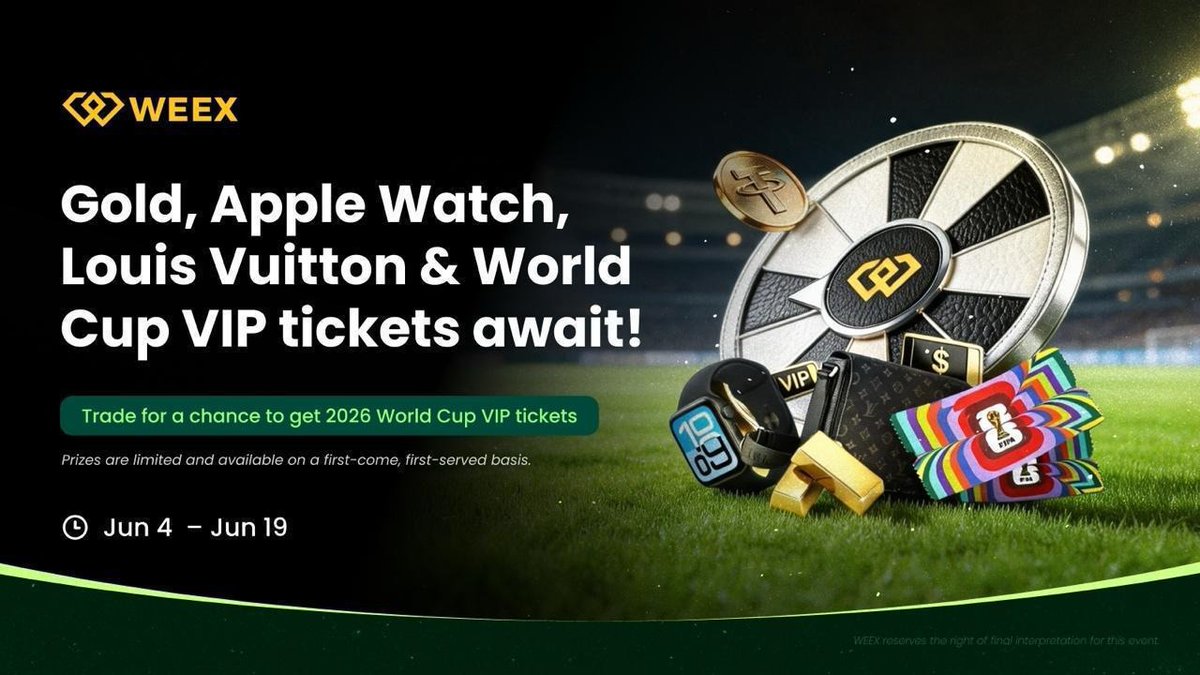 Dynamicasset001's tweet photo. WEEX is rewarding active traders with a chance to win exclusive prizes, including VIP tickets to the 2026 World Cup.

Trade on @WEEX_Official to earn entries and compete for rewards such as:

🏆 World Cup VIP tickets
🛍️ Louis Vuitton bags
⌚ Apple Watch Series 11 devices
🥇 Gold prizes 
🎁 Premium prizes.

The more you trade, the more entries you earn. Rewards are limited, so don't miss out.

👉 Join now: https://t.co/lGfrIpVRW4