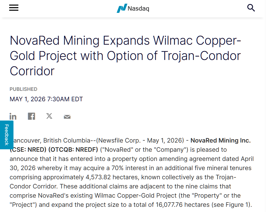 Rodgerqsth's tweet photo. I KEEP COMING BACK TO THE TEXAS STORY

As a trader, I'm always looking for demand signals before the broader market notices them.

NovaRed Mining Inc. CSE: $NRED / OTC: $NREDF controls 16,078 hectares (39,726 acres), added 4,573.82 hectares through Trojan-Condor, secured the 2,062.64-hectare Plume tenure and completed 29.53 km of geophysics.

TEXAS now has more than 480 proposed AI data centers requesting around 418 GW of power. Even if only part of those projects move forward, the copper demand could be enormous.

To me, that's exactly the type of trend that can increase investor interest in future copper supply stories.

PT: $8.50

Not a suggestion, just me talking shop. Always verify before making moves.

$MRVL $INTC $SNAP