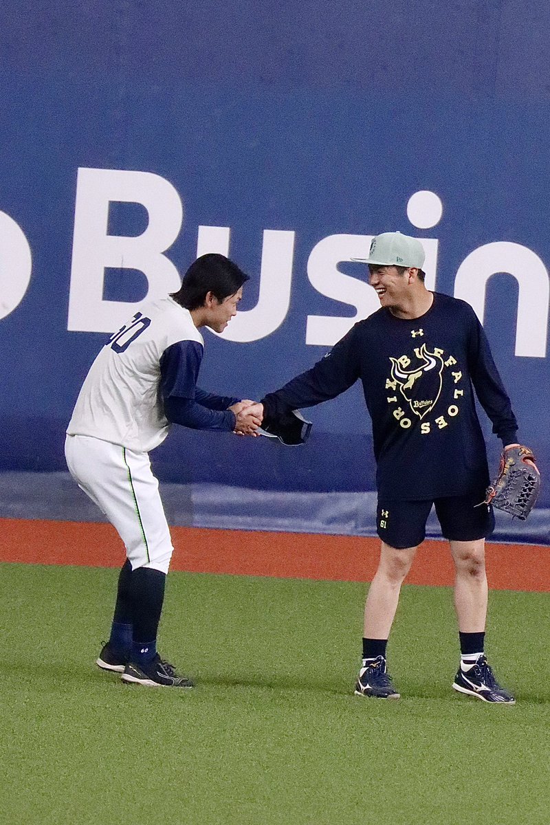 tommyphon's tweet photo. 試合前練習見学はご挨拶がいっぱい🤝
#岩田幸宏 #来田涼斗 #武岡龍世 #平沼翔太 #モンテル #オスナ #マチャド #東京ヤクルトスワローズ #オリックスバファローズ
📸20260609 京セラ https://t.co/nDlHSSgEb9