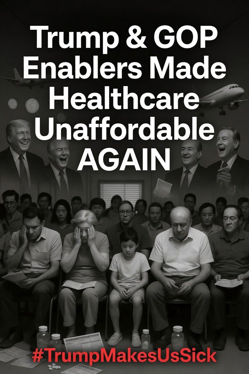 joncoopertweets's tweet photo. Trump and his Republican enablers in Congress have made healthcare unaffordable AGAIN. Families are being forced to choose between medicine and rent, while billionaires get richer. 

This is their “agenda”? We’re all sick of it. 

#TrumpMakesUsSick https://t.co/B7epiinDK9