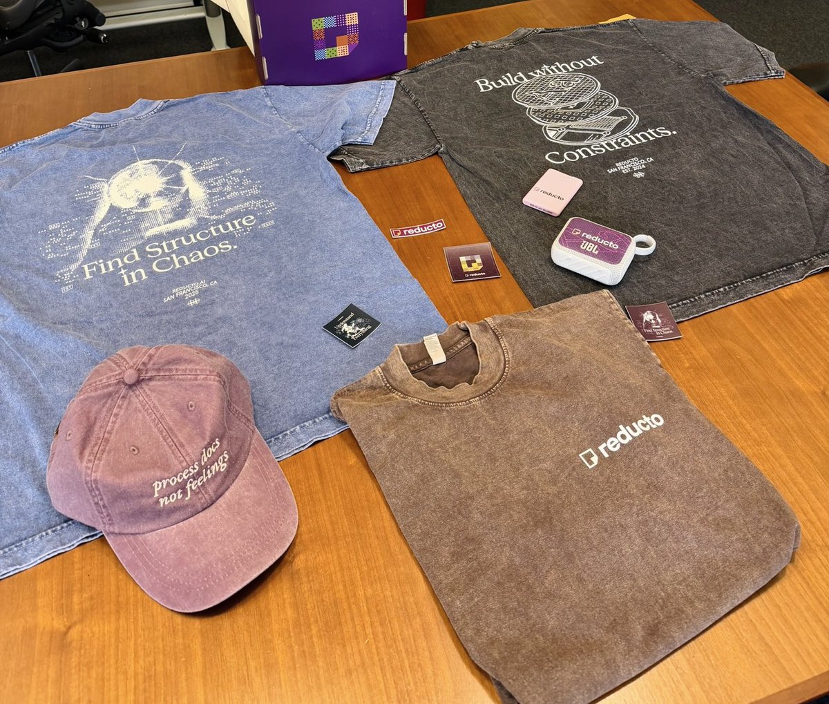 vibhayellamraju's tweet photo. we’re dropping off a few reducto swag boxes to founders building cool things.

including our most loved shirts! 

tell us what you’re building and we’ll see you on thursday. https://t.co/crhjX9ES8Z