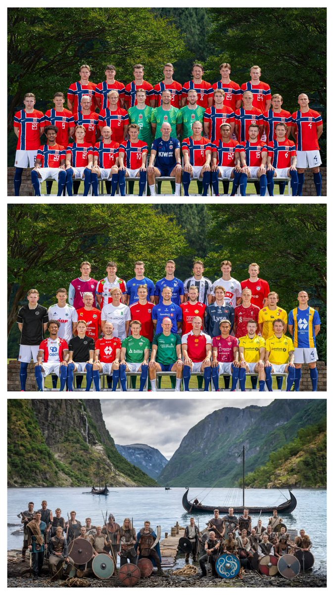ronald_nkusi's tweet photo. @Footballtweet This is definitely unique! @🇳🇴 👌 They first showed up as Vikings, and now they're coming in with their childhood kits from the clubs they grew up with. That's amazing! It looks great! https://t.co/xVx4OHFj8E