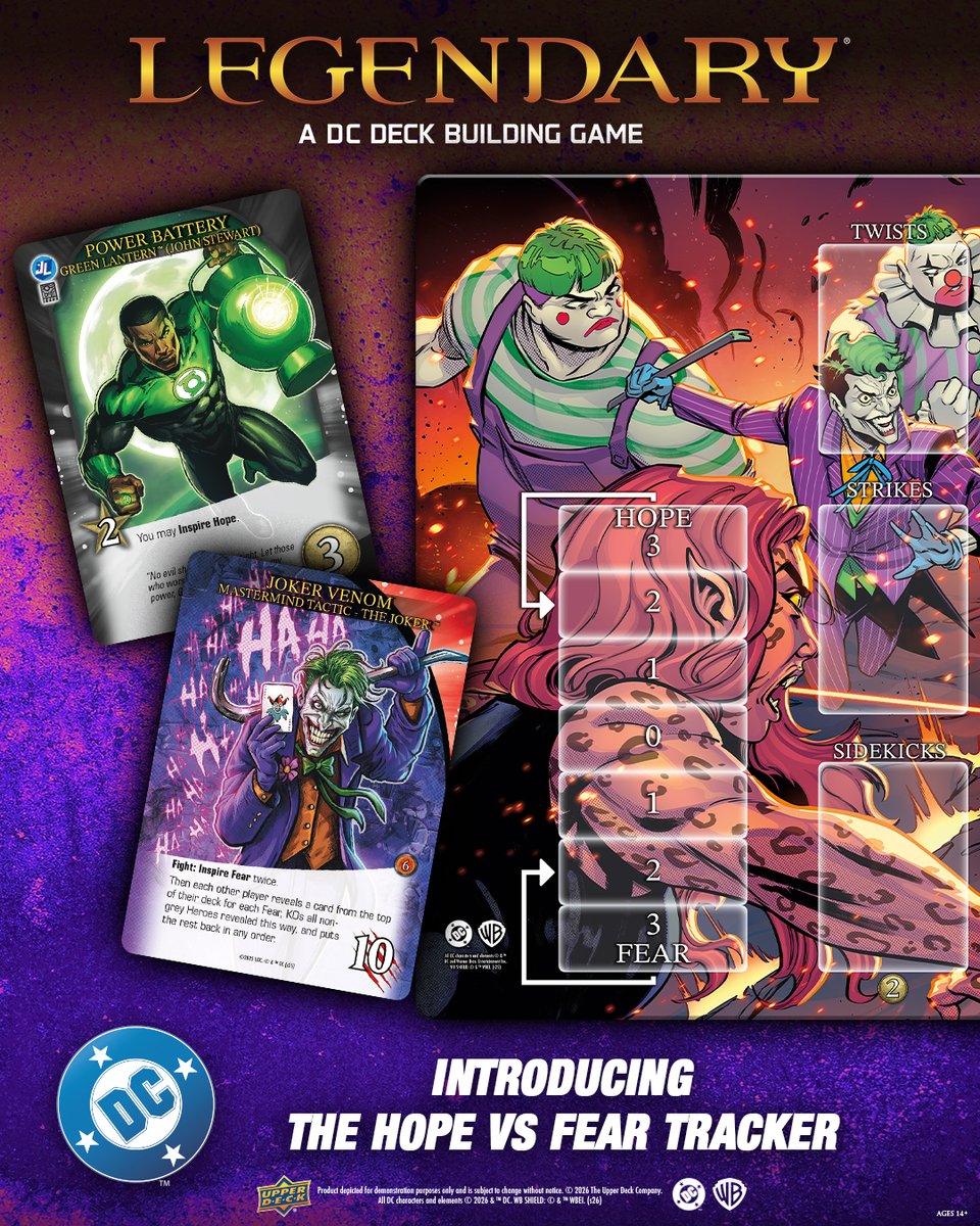 UpperDeckEnt's tweet photo. Inspire the city's Hope or let it fall into Fear with the Hope and Fear tracker, a new mechanic in Legendary®: A DC Deck-Building Game! #Legendary #DC #UpperDeckEnt https://t.co/KrhQLSYMpi
