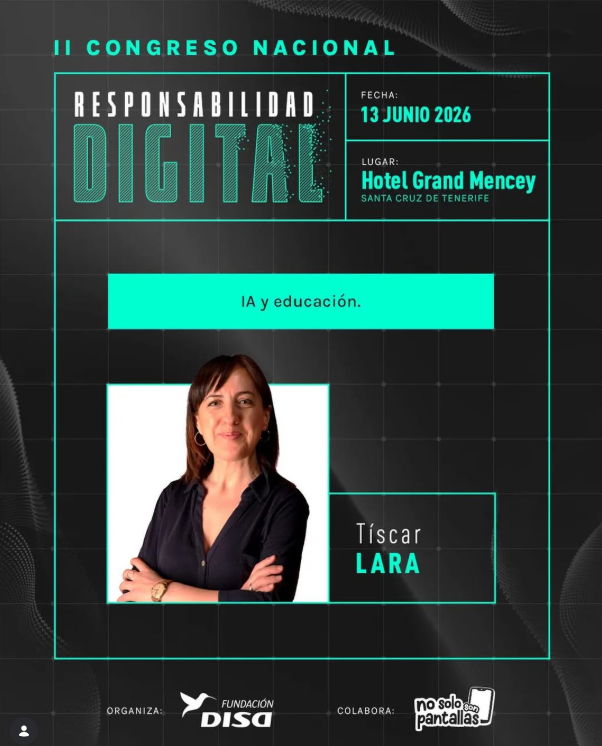 tiscar's tweet photo. El sábado participaré en el II Congreso Nacional de Responsabilidad hablando de IA y Educación y de las 3 CR para acompañar este desafío: desarrollo de CRiterio, pensamiento CRítico y capacidad CReativa.

Gracias @FundacionDISA  por organizar este punto de encuentro en Tenerife. https://t.co/4bENpZv29v