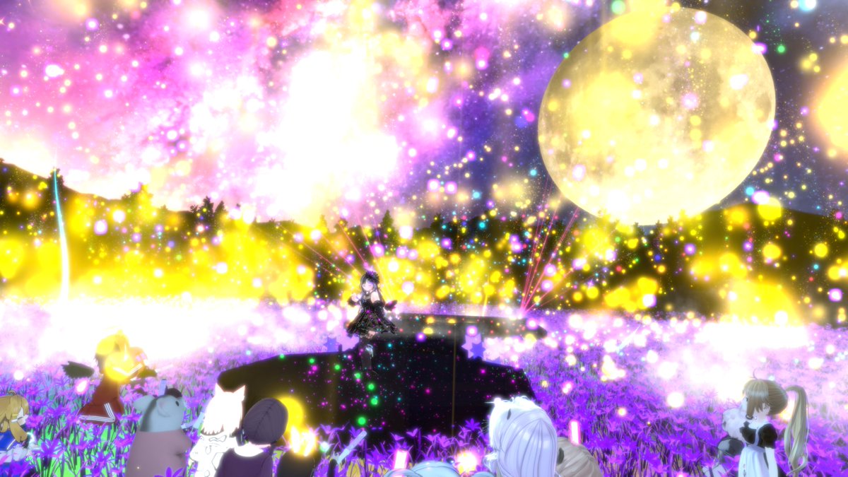 PacknMagic2nd's tweet photo. 今夜は、 #HikaruSen　さん
500 Celebration - Future♪Wing
One Man - Particle Live　にお邪魔しました。
宇宙さんのパーティクルが満開に咲き誇っていました。
#VRChat https://t.co/KwzLnLRpGn