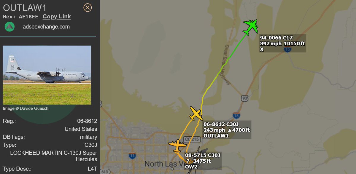 eanna_haven's tweet photo. X, OUTLAW1, OW2 leaving KLSV
X
#AE07E0 | 94-0066
McDonnell Douglas C-17A Globemaster III
OUTLAW1
#AE1BEE | 06-8612
LOCKHEED MARTIN C-130J Super Hercules
OW2 (dropped off just after I grabbed this π) https://t.co/nnOZQrevU2