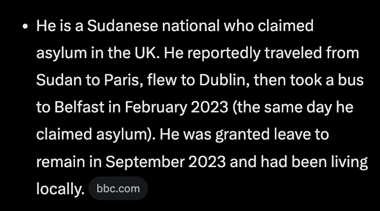 colder_sarcasm's tweet photo. BREAKING: Sudanese man arrested for the attack in Belfast was granted leave to remain in September 2023 by the Conservative government that @RobertJenrick and @SuellaBraverman - now in @reformparty_uk - were part of. 

Jenrick was Minister of State for Immigration and Braverman was Home Secretary at the time.

@UKLabour