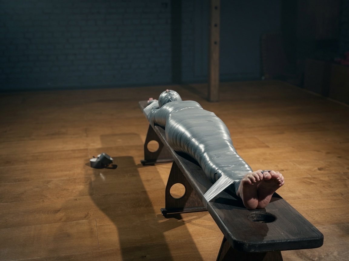 rfstudio_'s tweet photo. She’s ready for a tight night 🔒 
#rfstudio #backstage #mummification #bondage #tapegagged #tapebondage #soles #toetied #blindfolds https://t.co/UKDKQ5BFFW