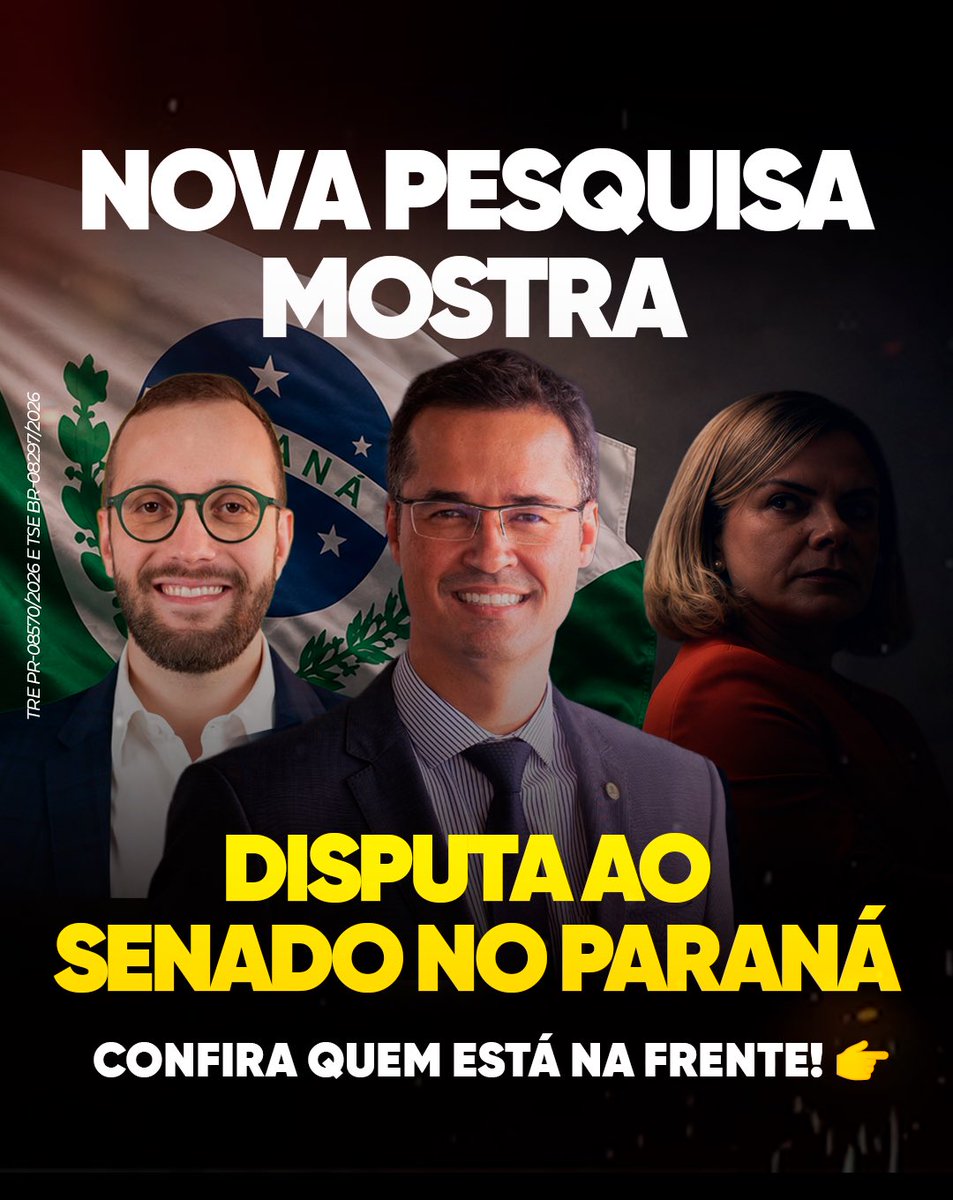deltanmd's tweet photo. 💪 Direita lidera disputa ao Senado no Paraná!

O Instituto Veritá divulgou nova pesquisa sobre as vagas do Paraná no Senado Federal, com levantamento realizado entre os dias 2 e 6 de junho de 2026, e nosso nome segue na frente.
Na consolidação de primeiro e segundo votos, lideramos com 35,6%. 

Mesmo diante de tantos ataques do PT e das tentativas de espalhar mentiras sobre nossa candidatura, o povo paranaense continua escolhendo nosso projeto comprometido com o combate à corrupção e contra os abusos do STF!

E quem continua liderando a rejeição? Ela, Gleisi Hoffmann. 53,8% dos paranaenses disseram que não votariam de jeito nenhum na petista.

Seguimos firmes na chapa da direita junto com Sergio Moro e Filipe Barros para levar ao governo do Paraná e ao Senado os valores que nos guiaram na Lava Jato: honestidade, competência e a luta por justiça!

📌 Pesquisa registrada no TRE sob o número PR-08570/2026 e no TSE como BR-08297/2026.