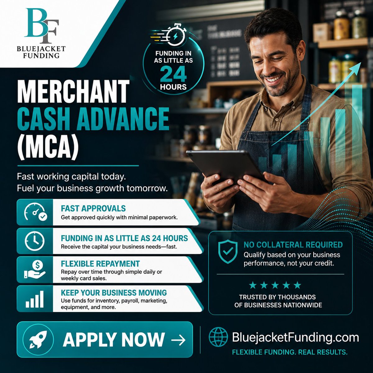 bluejacketfund's tweet photo. Need capital fast? 🚀

✅ Fast Approvals
✅ No Collateral Required
✅ Flexible Repayment Options
✅ Funding Based on Business Performance
Apply today and keep your business moving forward.
📲 https://t.co/s8HMYMioXz
#BusinessFunding #MerchantCashAdvance #SmallBusinessLoans https://t.co/u5jSBQ9dAG