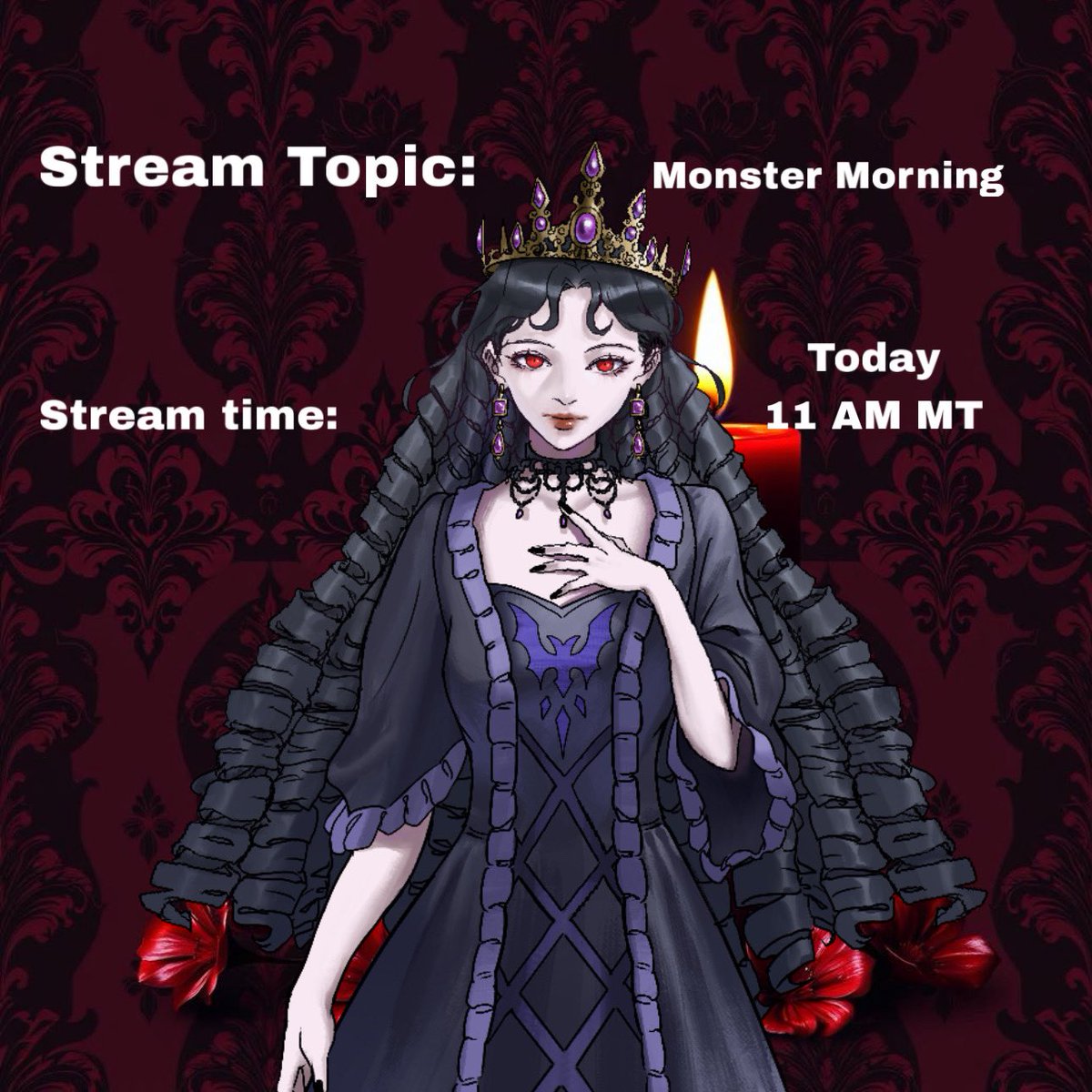 Midnight__Skys's tweet photo. Hello my Ghouls! It’s your Victorian Vampire Queen!

Here is a reminder for what today will look like. My ‘Monster’ streams will always be about monsters throughout movies and the social fears they represent. If you’re interested in that, stop by! #IRIAM #IRIAMライバー準備中 https://t.co/dqbj6h1yY5