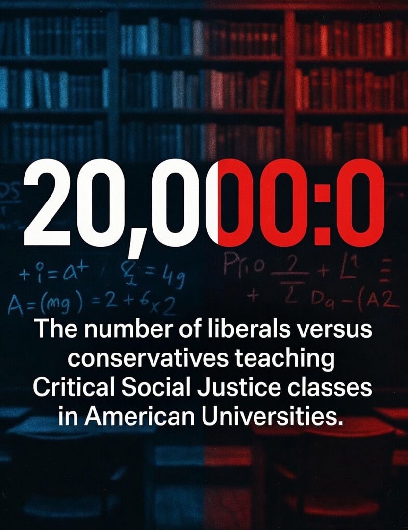IanFerrin's tweet photo. ~20K to zero.  The true number of liberal v conservative professors teaching CSJ in American universities.

Thousands to zero never happens unless something unnatural is going on.

My previous 5K number was just the CSJ faculty in dedicated CSJ departments in big universities.  This incorporates small universities and courses with significant Critical Social Justice content.