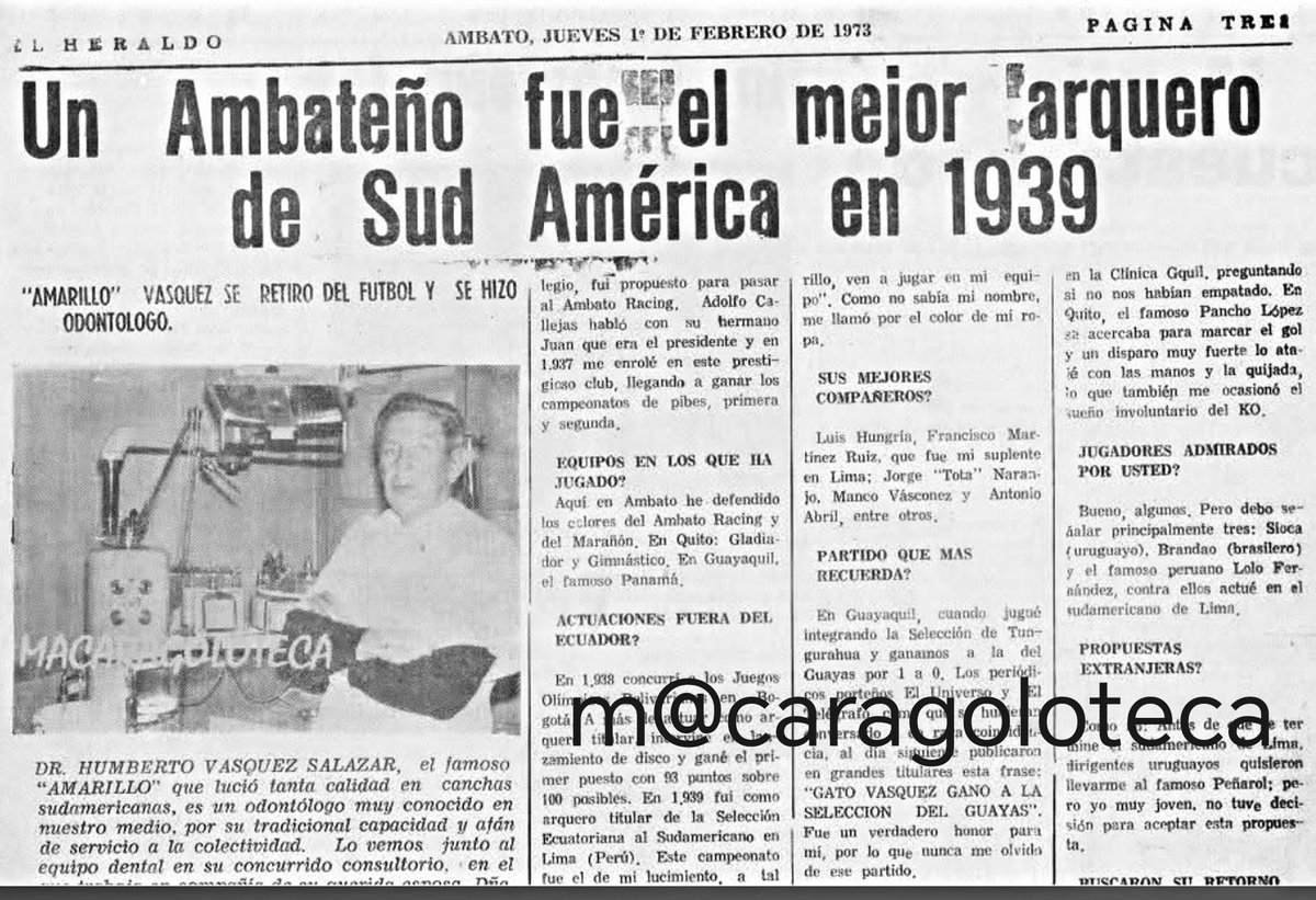 Pechene3's tweet photo. Qué hermoso e invaluable recuerdo de la historia de Ambato
 El Dr. Humberto Tío Vico Vásquez es recordado como el primer arquero en la historia de la Selección de Ecuador, un orgullo puramente ambateño. https://t.co/bfZJjDo68S
