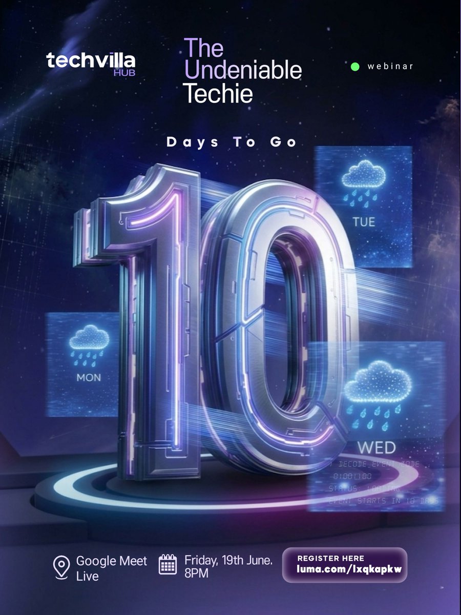 TechvillaHub's tweet photo. 10 DAYS TO GO until TechVillahub goes live with THE UNDENIABLE TECHIE.
If you are ready to stop just grinding in silence and start learning the exact frameworks to command high-ticket tech offers and automate your workflow with AI, your seat is waiting. https://t.co/Wpri9dxa0w