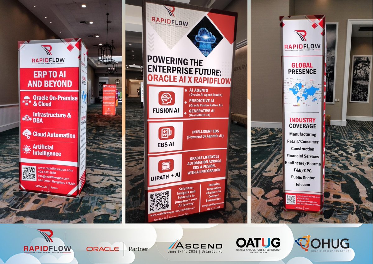 Rapidflowapps's tweet photo. 🚶 At #Ascend2026? Look up. 👀✨

If you spot the Rapidflow Glow Tower lighting up the show floor - you’ve found us. 🚀

🤝 Come say hello: https://t.co/C6K7wzRgxK

#RapidflowAscend2026 #RapidflowAI #RapidflowAscend #OraclePartner #StarPartner #AscendSponsor #Oracle #OATUG #AI https://t.co/MNPh5avcgC