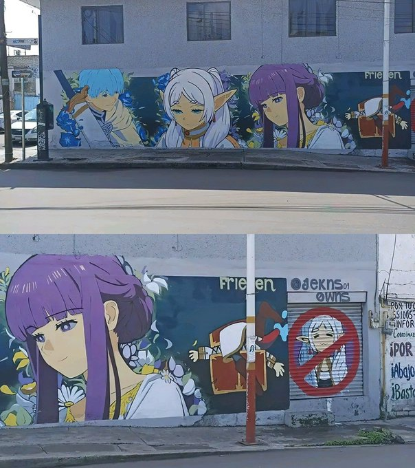 FRIERENanime_'s tweet photo. This Frieren mural in Mexico City is so cool https://t.co/qD6CVy78B6