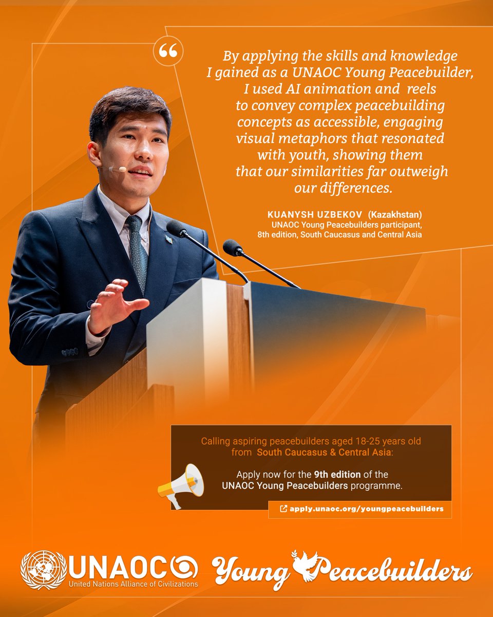 UNAOC's tweet photo. 📣#UNAOC is searching for Young Peacebuilders (18-25 yo) from the South Caucasus &amp; Central Asia  🕊️  🇦🇲🇦🇿🇬🇪🇰🇿🇰🇬🇹🇯🇹🇲🇺🇿🌐

▶️Join a global network of young changemakers &amp; boost your peacebuilding skills!

✅ Apply by 31 July ⬇️ https://t.co/f77YqiWDp8

#UNAOCyouth #Peace4Culture https://t.co/yocfRRPGhG