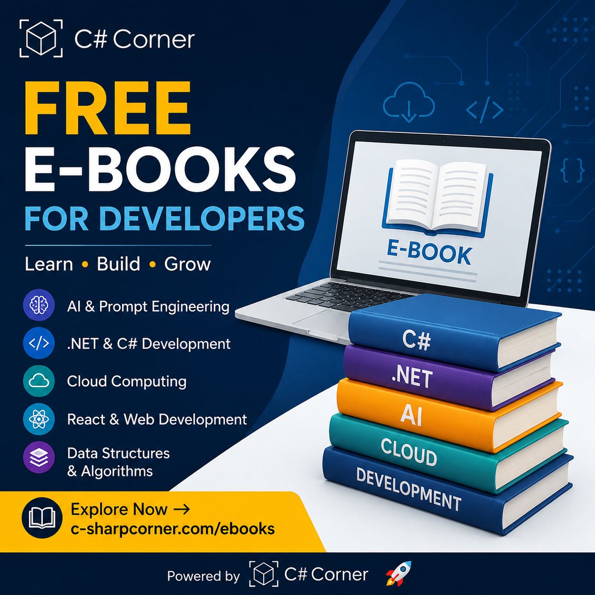 CsharpCorner's tweet photo. 📚 Free E-Books for Developers! 🚀
Learn AI, .NET, C#, Cloud Computing, React, Data Structures, and more with C# Corner's growing library of free tech e-books.
💡 Learn. Build. Grow.
👉 Explore: https://t.co/jsFl5pfuTX
#CSharpCorner #eBooks #AI #DotNet #CSharp #Programming #Developers #Coding #TechLearning #SoftwareEngineering