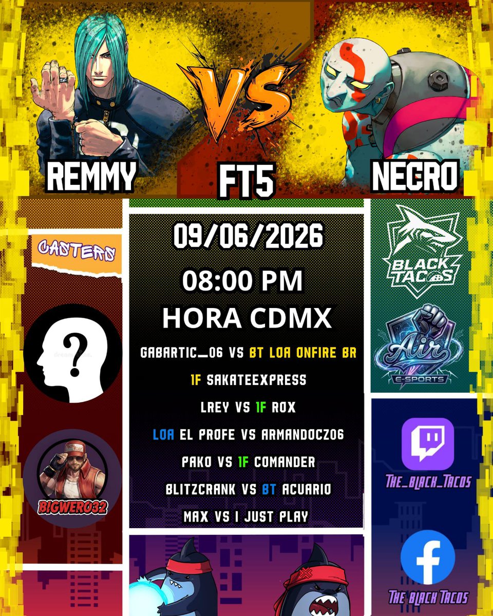 BTacosFG's tweet photo. Regresamos a las arcades a agarrarnos a chingadazos y a darnos unos de a deberás 
Es el martes clásico y regresamos con uno de los mejores juegos de la saga SF 
Nos vemos hoy a las 8 en su canal para mamonearse con los partys 

https://t.co/1fSYCS1odl https://t.co/if05HSrZPq