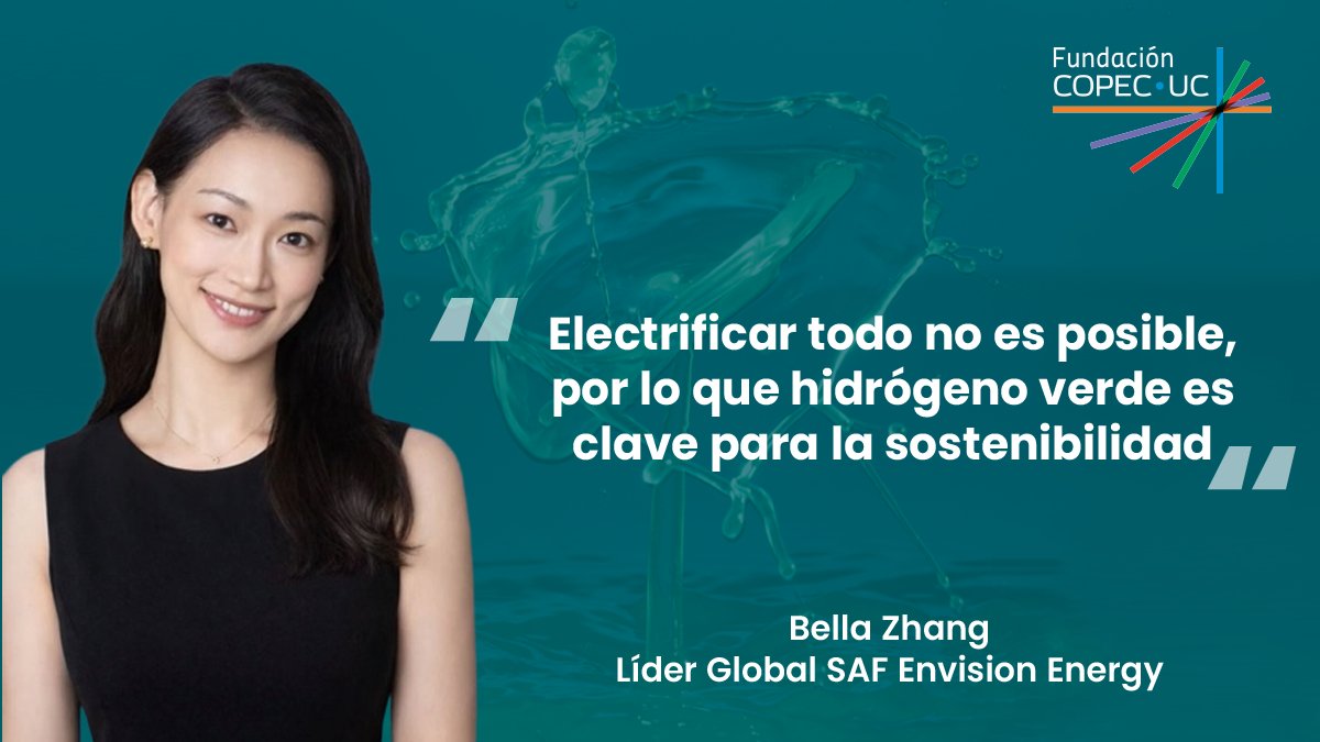 FundCopecUC's tweet photo. Bella Zhang, Líder Global de SAF en Envision Energy, fue parte del Seminario Internacional Combustibles del Futuro de Fundación Copec-UC. Te invitamos a conocer algunas de las ideas que compartió durante su exposición. https://t.co/P7v1WlLLRX