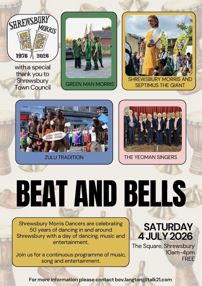 shrewsmorris's tweet photo. Our big event in #Shrewsbury Square on Saturday 4th July 2026. Don’t miss it! It’ll be great fun 😊👍💃🕺🎻🪗 https://t.co/u9jtk2pVi6