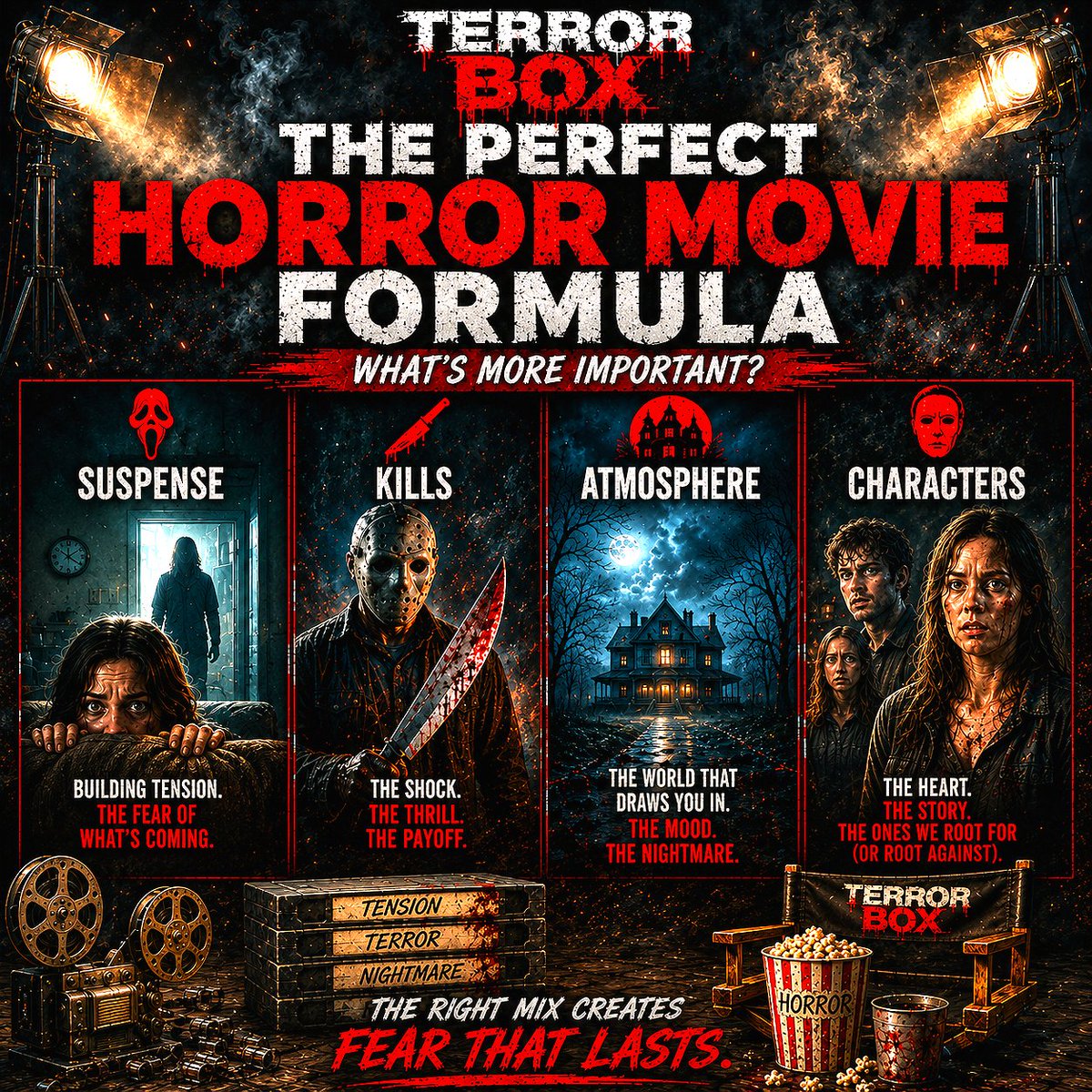 TerrorBoxApp's tweet photo. The Perfect Horror Movie Formula

What's more important?

😱 Suspense
🔪 Kills
👻 Atmosphere
🎭 Characters

 #horrormovies  #horrorfan  #instahorror  #horroraddict #terrorbox https://t.co/2HRj7MsHOg