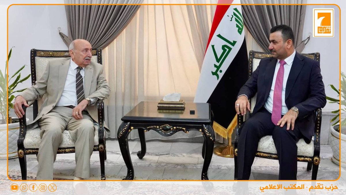 takkaddum's tweet photo. المحمدي خلال استقباله الشيخ عدنان الجنابي والنائبة مها الجنابي : التكامل المؤسسي يعزز البناء وخدمة المواطنين

أكد رئيس ديوان رئاسة الجمهورية الدكتور "يحيى غازي المحمدي" أن التكامل بين المؤسسات الدستورية وممثلي المجتمع يسهم في تعزيز مسيرة البناء والتنمية وتحقيق المصلحة العامة ؛ مشددًا على أهمية الدور الذي تضطلع به القيادات العشائرية والنيابية في نقل مطالب المواطنين ومتابعة احتياجاتهم.

جاء ذلك خلال استقباله اليوم الثلاثاء الموافق 9 حزيران 2026 في مقر ديوان الرئاسة شيخ عام قبيلة الجنابيين الشيخ عدنان عبد المنعم الرشيد والنائبة عن محافظة بابل مها الجنابي ؛ في إطار تعزيز التواصل والتنسيق بين المؤسسات الرسمية والقيادات المجتمعية والنيابية.

وشهد اللقاء بحث عدد من الملفات ذات الاهتمام المشترك ؛ وفي مقدمتها القضايا الخدمية والتنموية التي تمس حياة المواطنين ؛ إلى جانب مناقشة سبل دعم الجهود الرامية إلى تعزيز الاستقرار المجتمعي وترسيخ مبادئ التعاون بين السلطات الرسمية والفعاليات الاجتماعية والعشائرية.

من جانبها أعربت النائبة مها الجنابي عن تقديرها لاهتمام رئاسة الجمهورية بمتابعة القضايا التي تهم أبناء المناطق المختلفة ؛ داعيةً إلى استمرار التنسيق والتعاون بما يحقق تطلعات المواطنين ويسهم في الارتقاء بمستوى الخدمات المقدمة لهم.

بدوره أشاد الشيخ عدنان الجنابي بالدور الذي تؤديه رئاسة الجمهورية في دعم التلاحم الوطني وتعزيز أواصر التعاون بين مختلف مكونات المجتمع العراقي ؛ مؤكدًا أهمية استمرار هذا النهج في خدمة الصالح العام .

المكتب الإعلامي
حزب تقدم