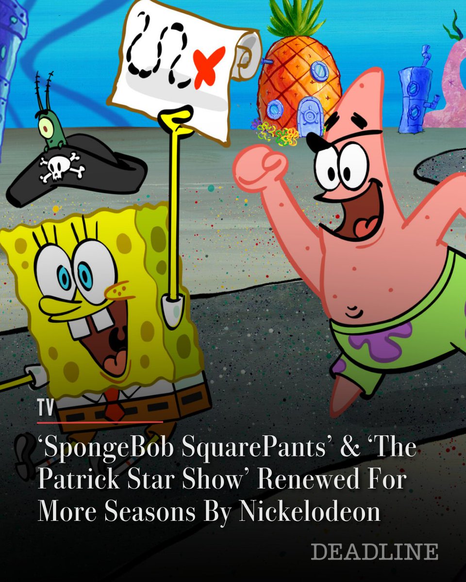 DEADLINE's tweet photo. EXCLUSIVE: Nickelodeon has picked up additional seasons of its longest-running series, 'SpongeBob SquarePants,' and its spinoff 'The Patrick Star Show.' 

'SpongeBob SquarePants,' starring Tom Kenny, has been renewed for Cycle 16 (Seasons 18 and 19 with 26 half-hour episodes in total) and 'The Patrick Star Show,' headlined by Bill Fagerbakke, for Cycle 4 (Seasons 6 and 7 with 26 half-hour episodes in total).

More details here: https://t.co/Gi49phXb7v

(Photo: Nickelodeon)