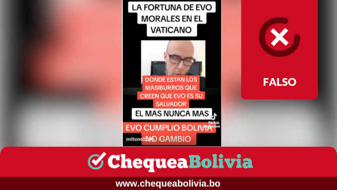 ChequeaBolivia's tweet photo. 🚨Es falso que Evo Morales esconde su dinero en el Banco del Vaticano
❌ En un reporte del Vatican News del 11 de enero de 2019, el director “ad interim” de la Oficina de Prensa de la Santa Sede, Alessandro Gisotti, desmintió la información. Este contenido vuelve a circular en la redes sociales. Nuestro equipo lo verificó en 2019. 
👉 Ver más: https://t.co/VKCjQS0YzE
#ChequeaBolivia #EsFalso