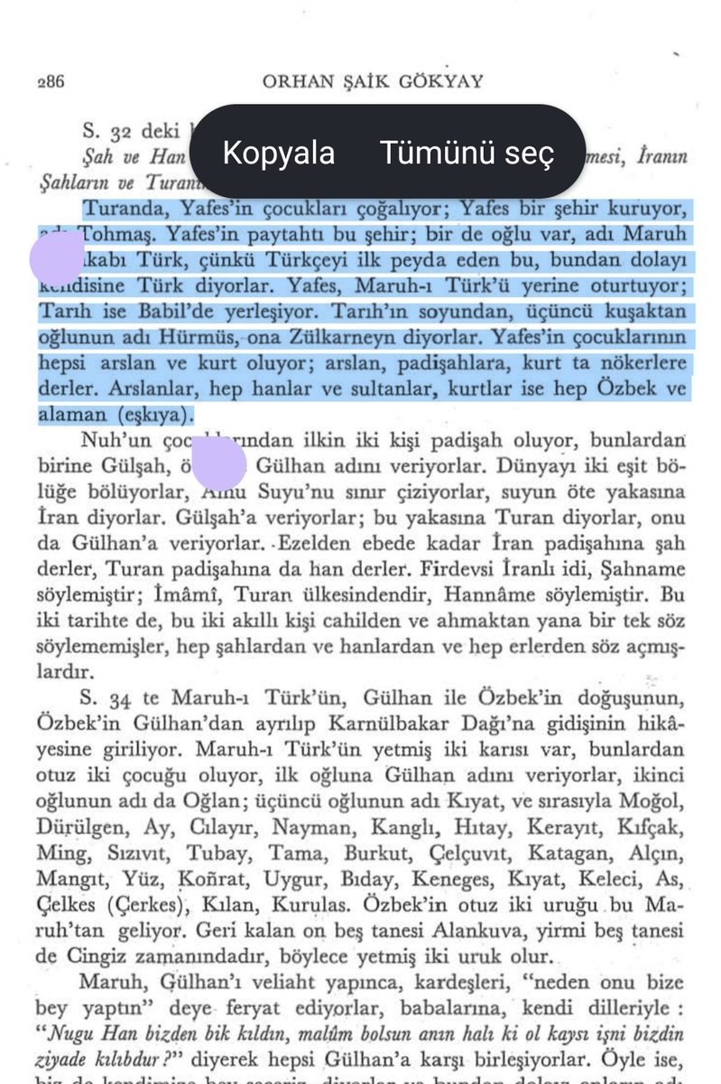 Turkiyatci's tweet photo. 17. YY'da yazılmış Hanname adlı farklı bir Oğuzname eserinde Yafes'in Türkistan'da kurduğu Tohmaş adlı bir şehirden bahsedilir. Yafes'in iki oğlu; Maruh-ı Türk ve Tarıh. Tarıh, Babil'e; Türk Marut ise Tohmaş'a yerleşir. Tarıh'ın 3. kuşaktan oğlu Zülkarneyn (Hürmüz, Körmez Han). https://t.co/hvH5Az7HnB