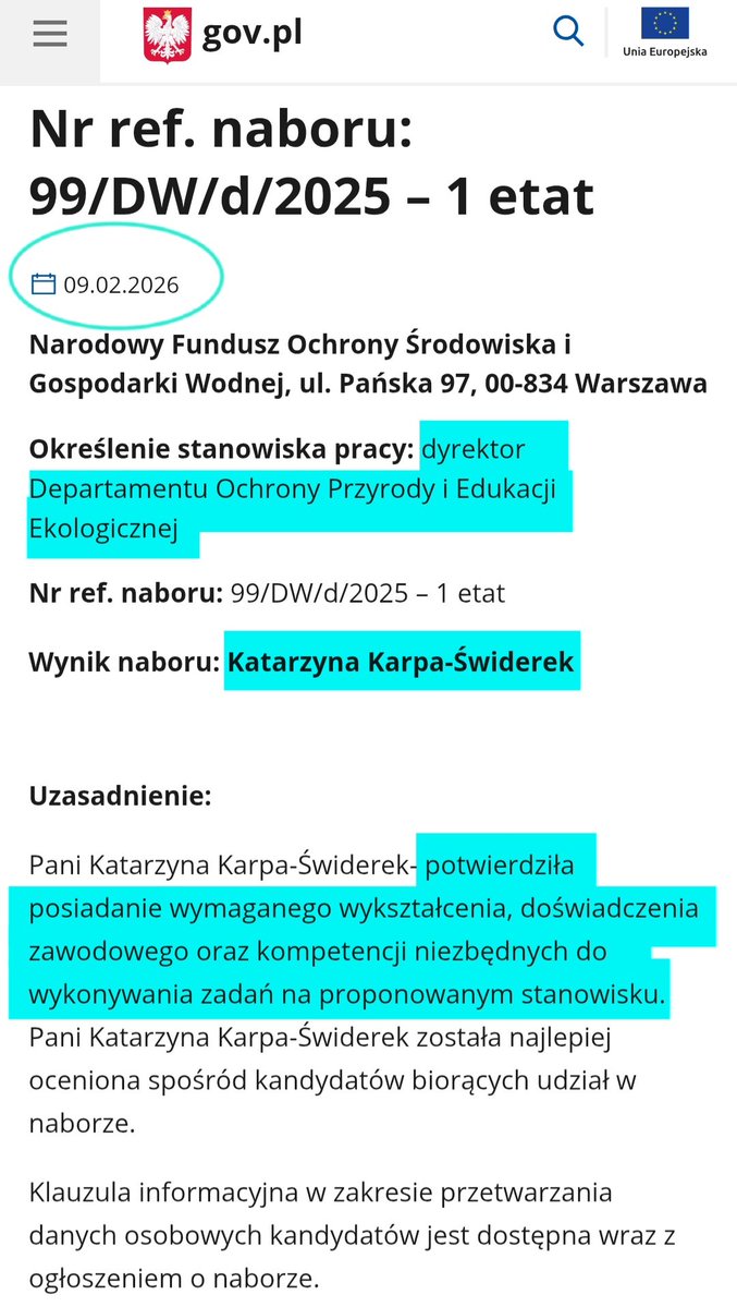 ZimnaMagda's tweet photo. Co przeważyło przy wyborze @KatarzynaKarpa na stanowisko Dyrektora Departamentu Ochrony Przyrody i Edukacji Ekologicznej w NFOŚiGW?
Wykształcenie (dziennikarstwo i marketing polityczny) czy doświadczenie w komunikacji - rzecznik WWF, rzecznik partii Polski2050...
1/2 https://t.co/rUTBNaXyLx