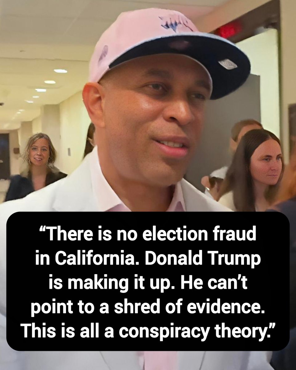DavidJHarrisJr's tweet photo. Hakeem Jeffries: “There is no election fraud in California. Donald Trump is making it up. He can’t point to a shred of evidence. This is all a conspiracy theory.”

Thoughts? https://t.co/kZj6IJvRPa