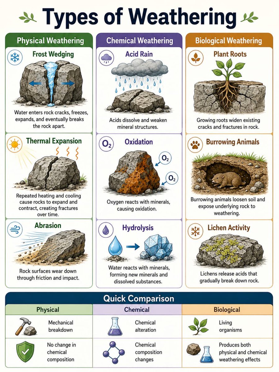 LearnologyX's tweet photo. Type of weathering https://t.co/s3WNF6tYUN
