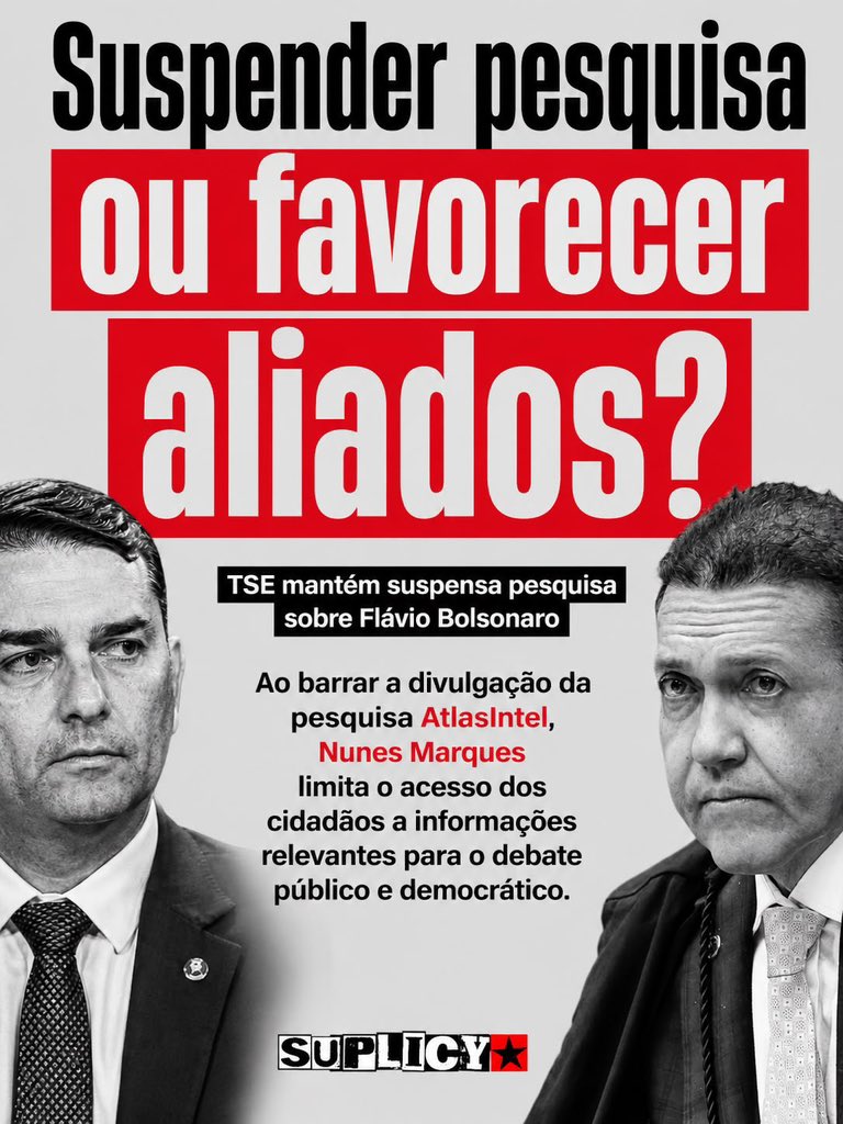 esuplicy's tweet photo. Quando uma pesquisa é censurada, quem perde é a democracia.

A população tem o direito de acessar informações de interesse público e formar sua própria opinião. 

Mais transparência, mais informação e mais liberdade fortalecem o debate democrático e a participação cidadã. https://t.co/FLSJEaIQiO