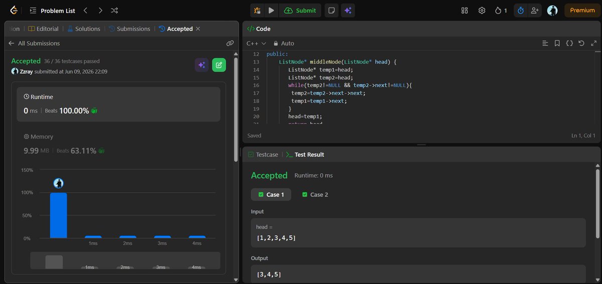 BlueDream1324's tweet photo. Day 9  |  #SDESheetChallenge 🔥Solved Today's Challenges:   
 LeetCode 206. Reverse Linked List  
LeetCode 21. Merge Two Sorted Lists
876. Middle of the Linked List
@striver_79
@takeUforward_
#DSA #LeetCode #SDESheetChallenge https://t.co/TXODlF2wbd
