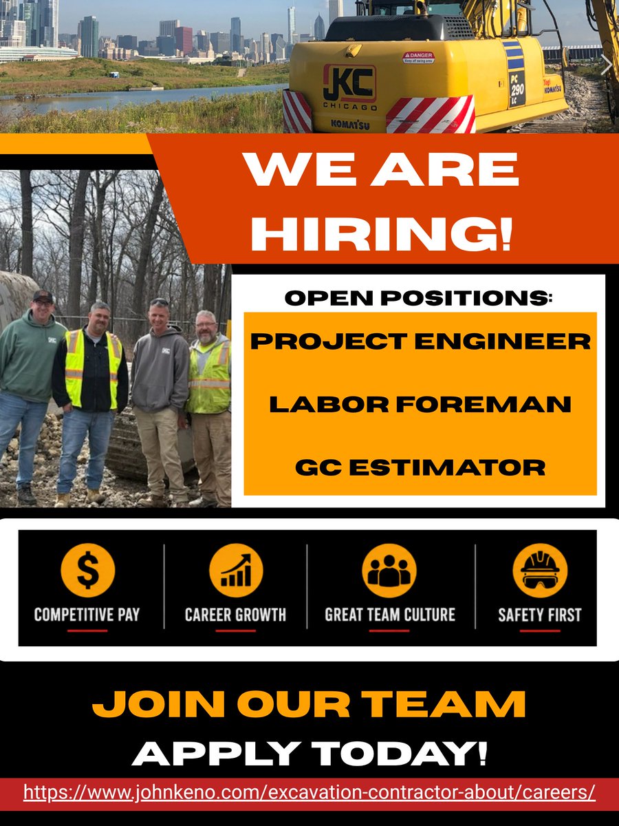 JKC_Chicago's tweet photo. We are looking for talented individuals to join our team! Check out our current openings below.

♦️Entry level Project Engineer- https://t.co/qkIjdHt76E
♦️Labor Foreman- https://t.co/o3AADQep9e
♦️GC Estimator- https://t.co/PTOvVqh1rK

#ConstructionJobs #NowHiring #JoinOurTeam https://t.co/sXO2MNeDka