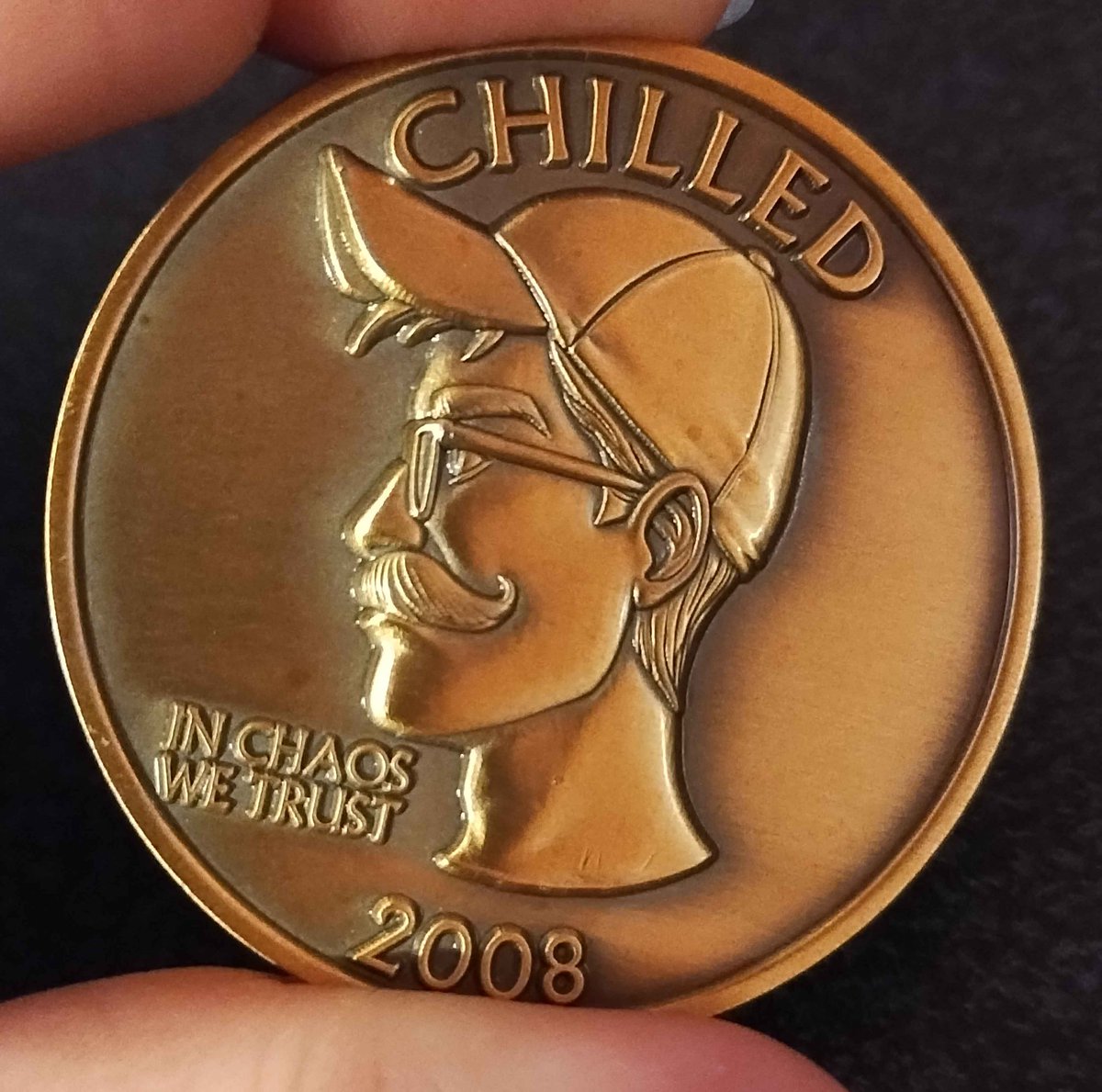 KnightJesterArt's tweet photo. Got my Chilled coin! (And some stickers / magnets) thank you Chilled and Jess! @ChilledChaos 

2014 is when I started following and this is the only merch I have (better late than never lmao). https://t.co/3tihCrlG7A