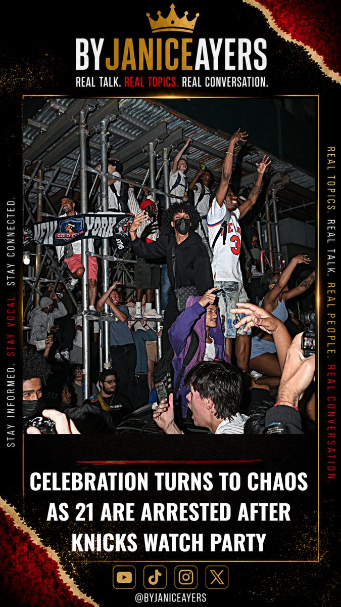 byjaniceayers's tweet photo. A public watch party for Knicks fans at Bryant Park took a dramatic turn Monday night after the team's Game 3 loss.
According to reports, the atmosphere became increasingly tense as crowds exited the event, leading to multiple confrontations with NYPD officers. Authorities say 21 individuals were arrested during the unrest as police worked to disperse the crowd and restore order.
Videos shared across social media show large groups gathering in the streets, with several incidents requiring police intervention. Officials have not reported any major injuries connected to the disturbances.
The incident comes as excitement around the Knicks' playoff run continues to grow, drawing massive crowds of fans eager to support the team. However, last night's events have sparked renewed discussion about public safety and crowd control at large sporting events.

CALL TO ACTION
Do you think the arrests were justified, or did law enforcement overreact to passionate fans?
Share your thoughts in the comments, follow @byjaniceayers for more breaking news and trending stories, and visit https://t.co/ifUvUj4f1U for the latest updates.

Reference Websites
NBC New York
ABC7 New York
New York Post